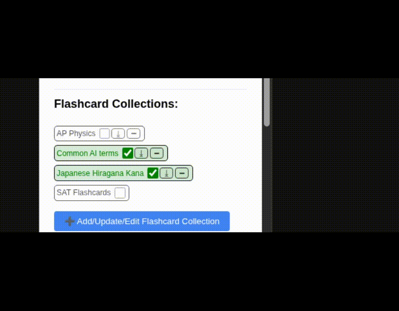 GIF placeholder showing how to enable and disable different collections